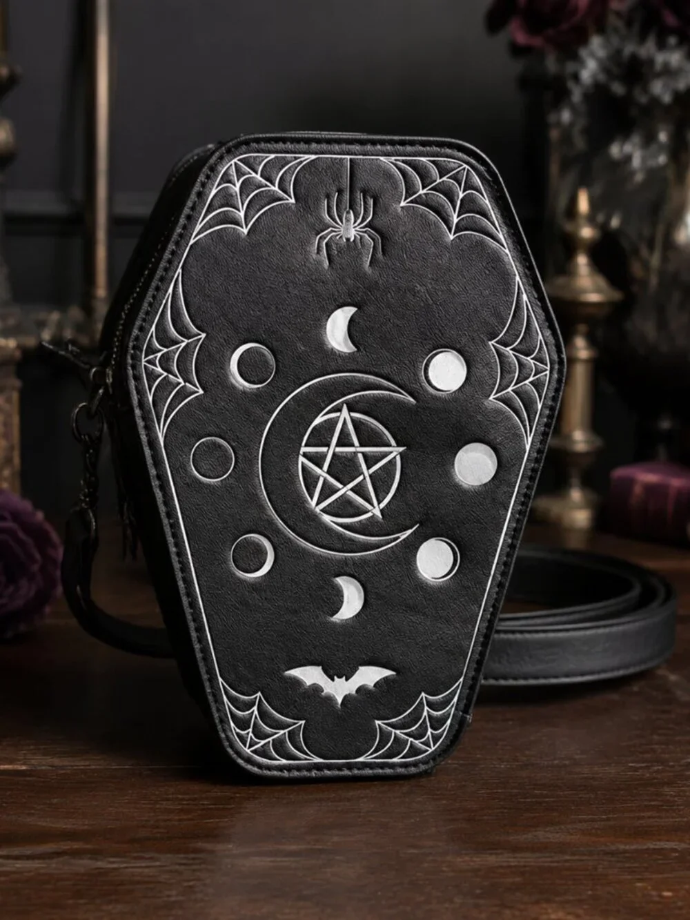 Mad Engine Gothic Coffin Crossbody Bag Pentagram Moon Occult Purse NWT